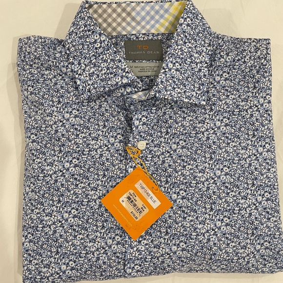 Men’s blue floral print Thomas Dean long sleeved shirt. - Picture 1 of 6